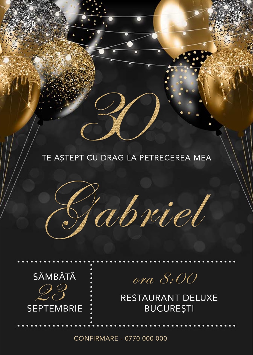 Invitație digitală de aniversare, modelul Deluxe Gold