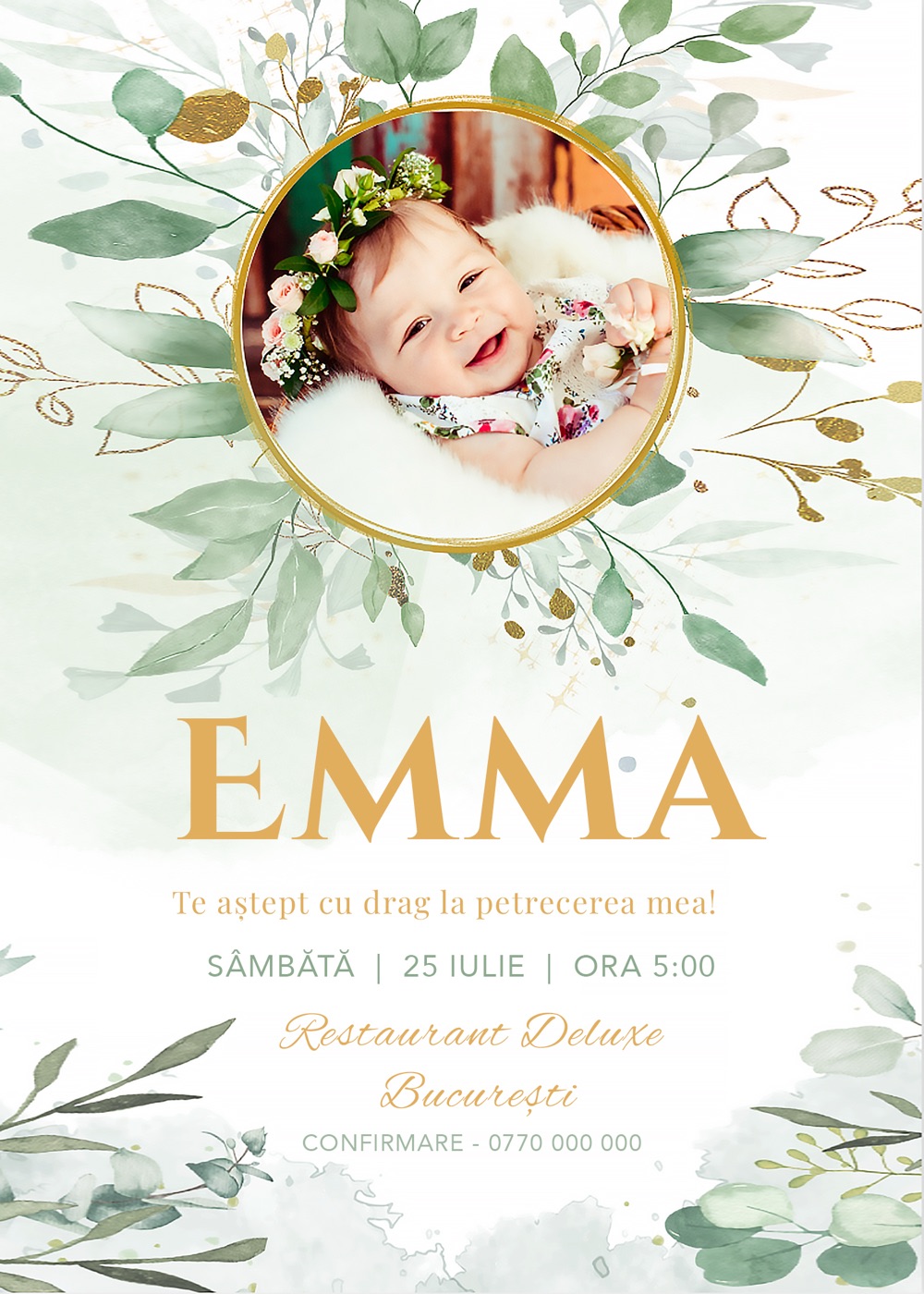 Invitație digitală de aniversare, modelul Greeny