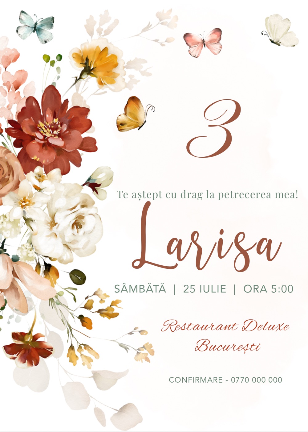 Invitație digitală de aniversare, modelul Spring Butterfly