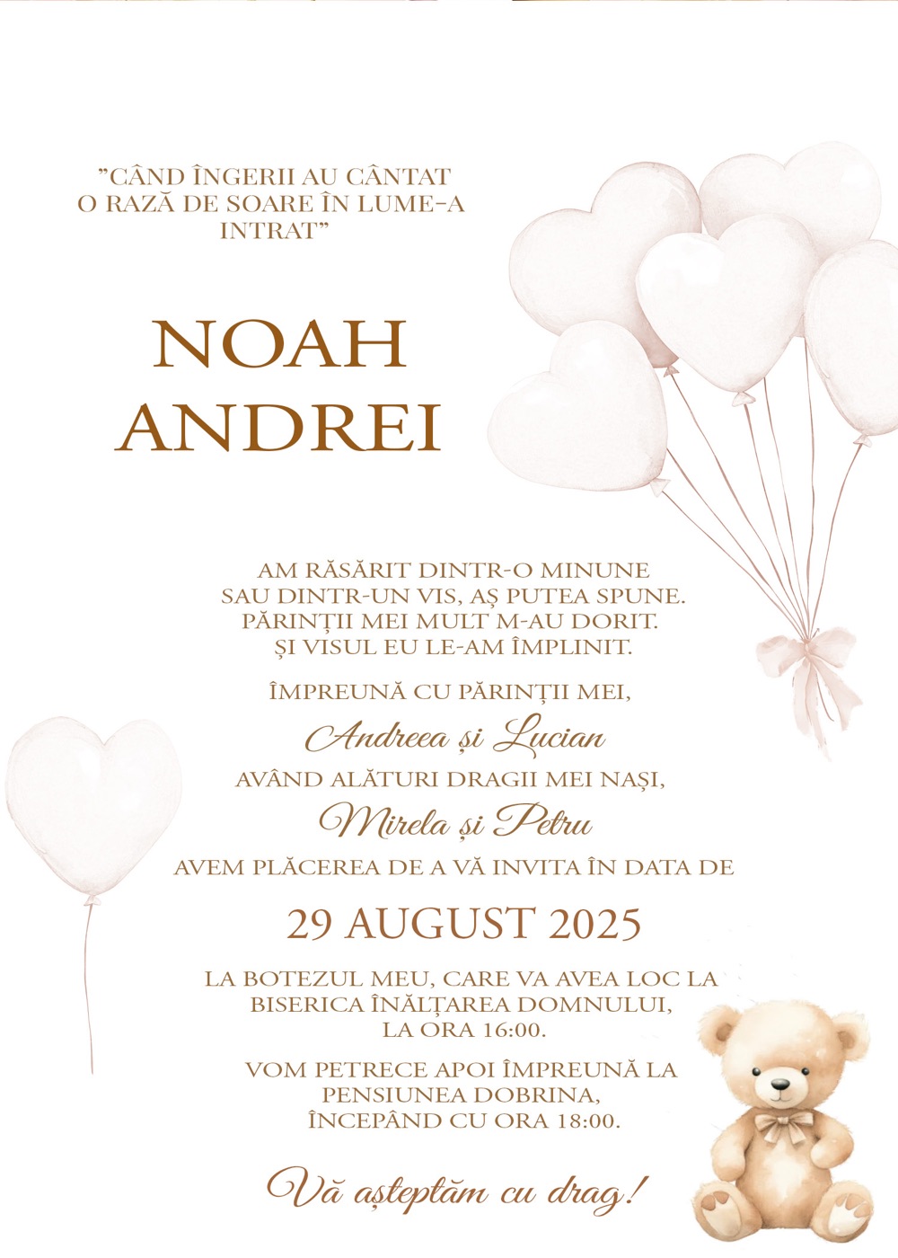 Invitație digitală de botez, modelul Blessings from Above
