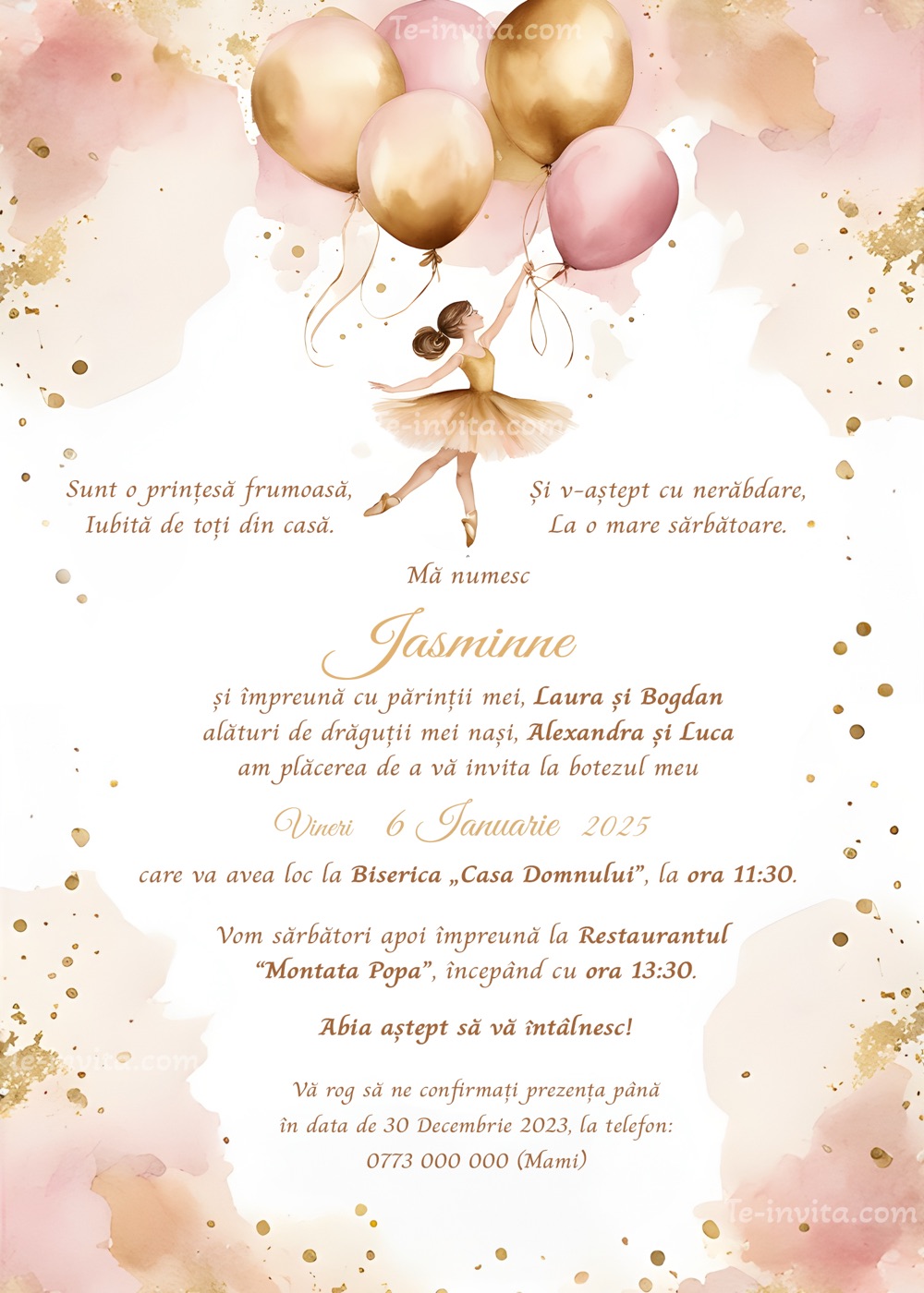Invitație digitală de botez, modelul Elite Joy