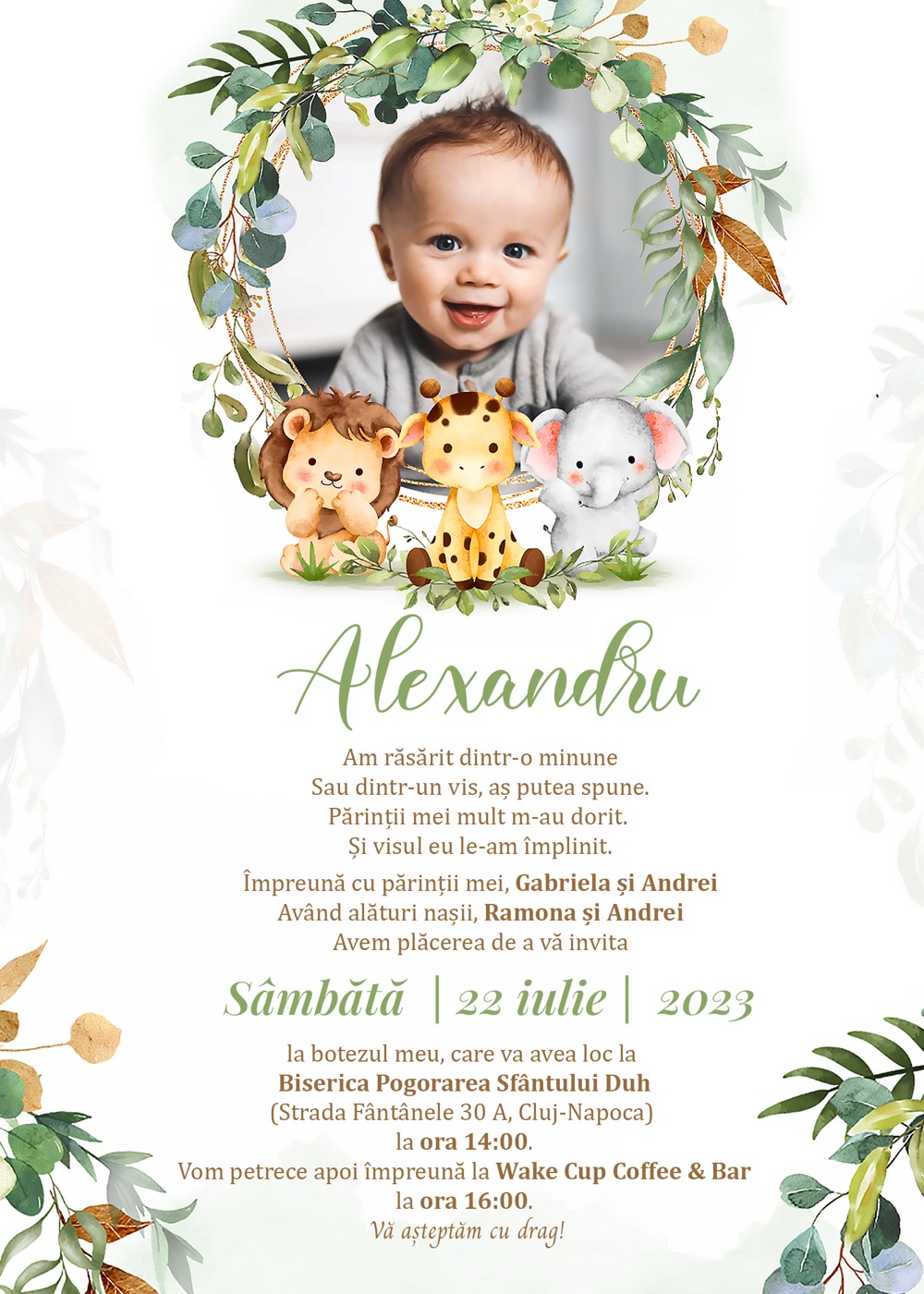 Invitație digitală de botez, modelul Little Friends