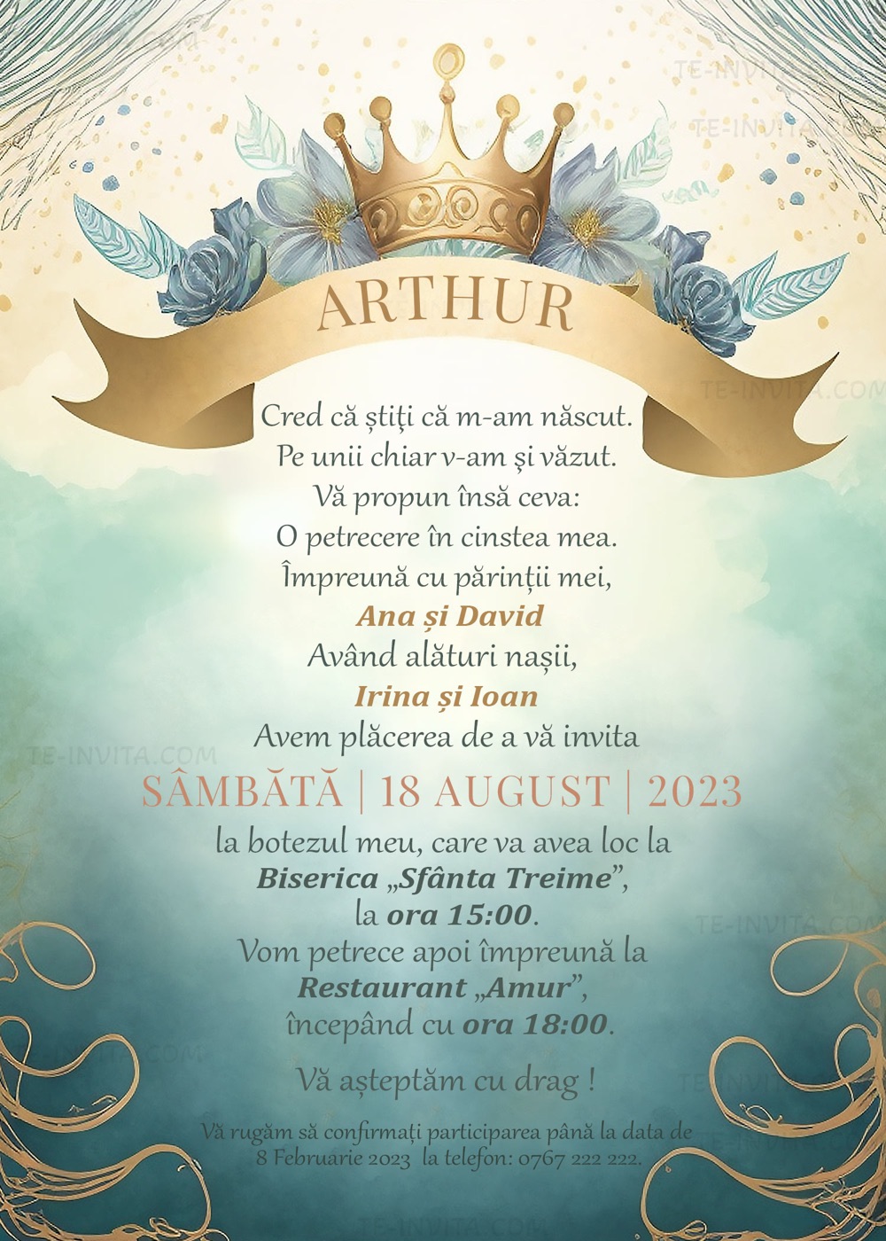 Invitație digitală de botez, modelul Little Prince