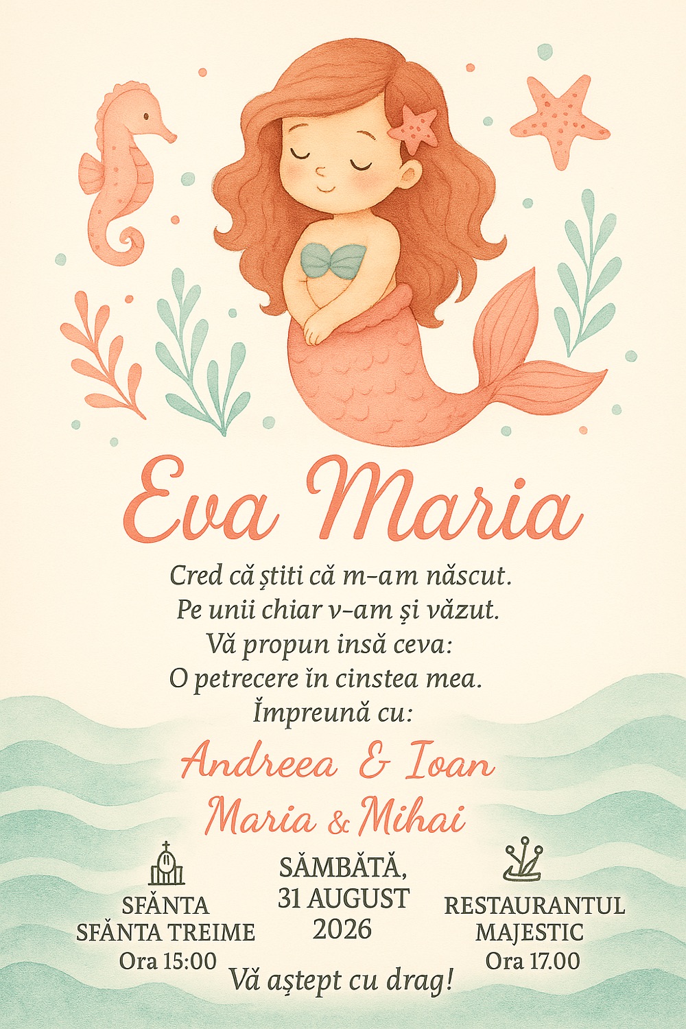 Invitație digitală de botez, modelul Ocean Princess