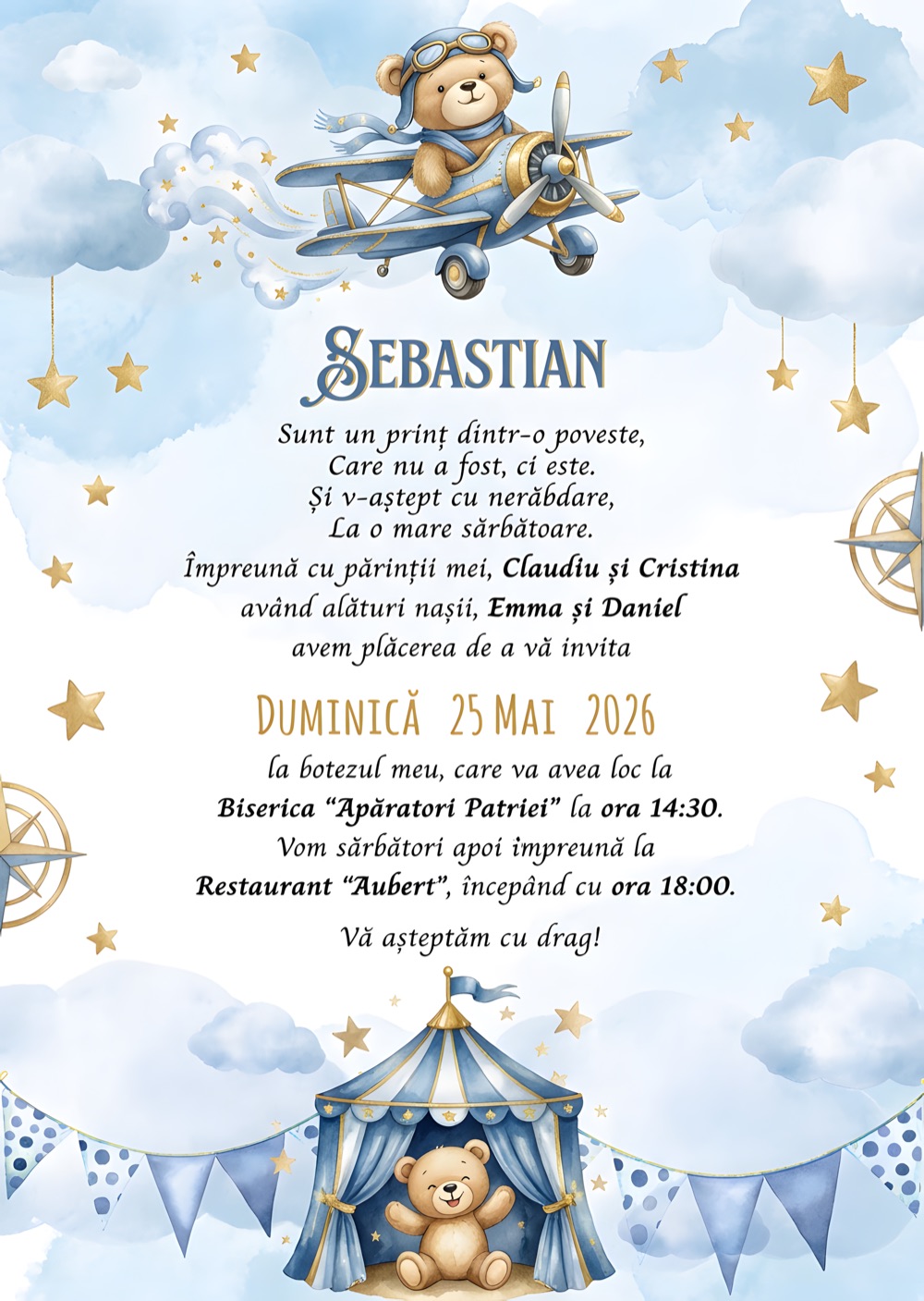 Invitație digitală de botez, modelul On Time