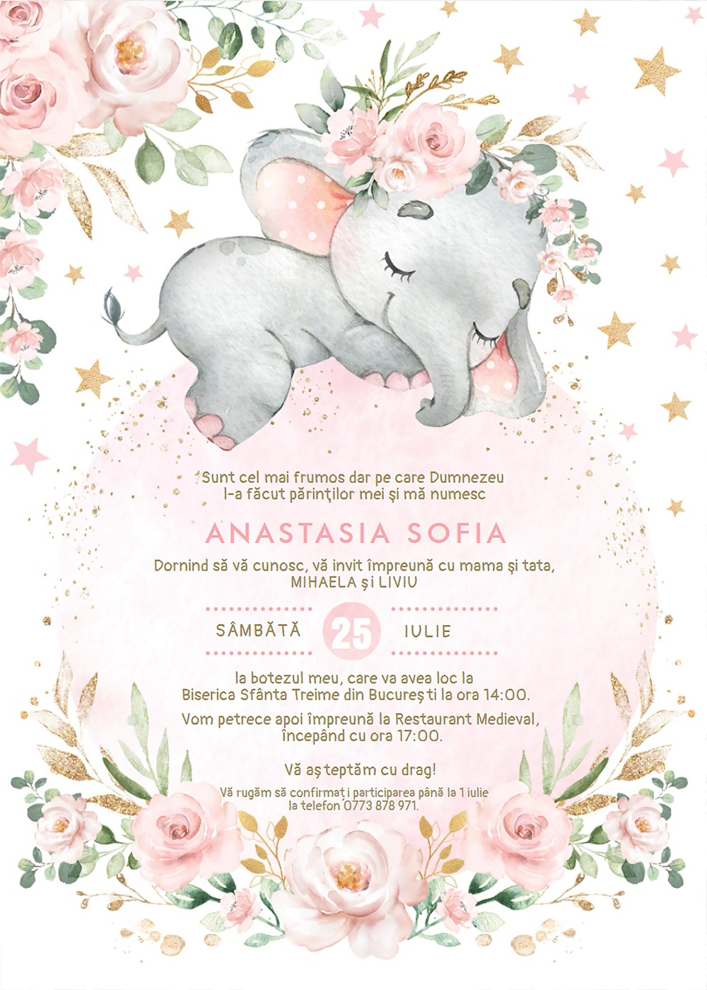 Invitație digitală de botez, modelul Sleeping Baby