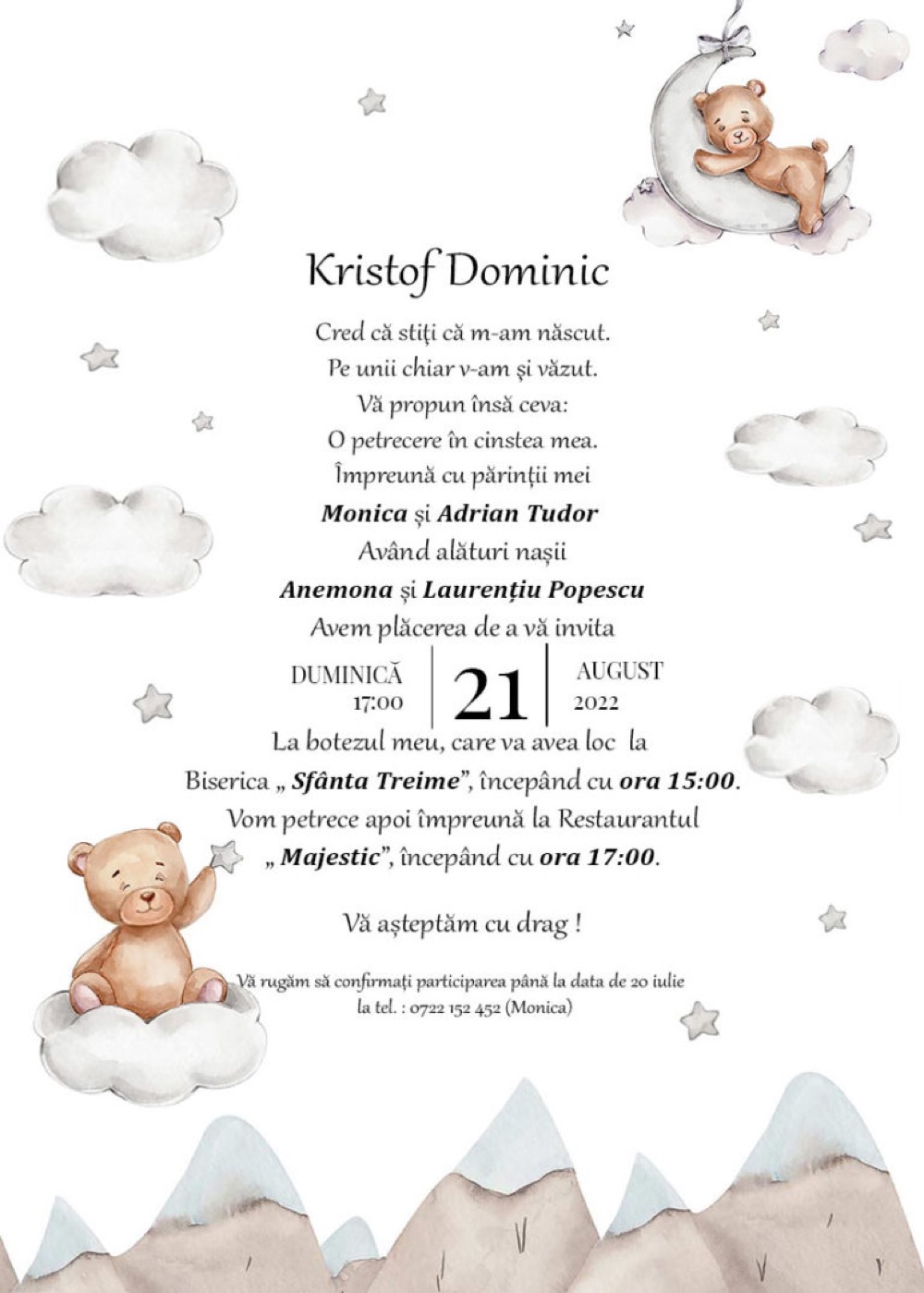 Invitație digitală de botez, modelul Sweet Babies