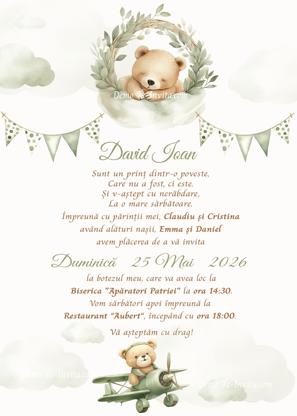 Invitație digitală de botez, modelul Sweet Journay