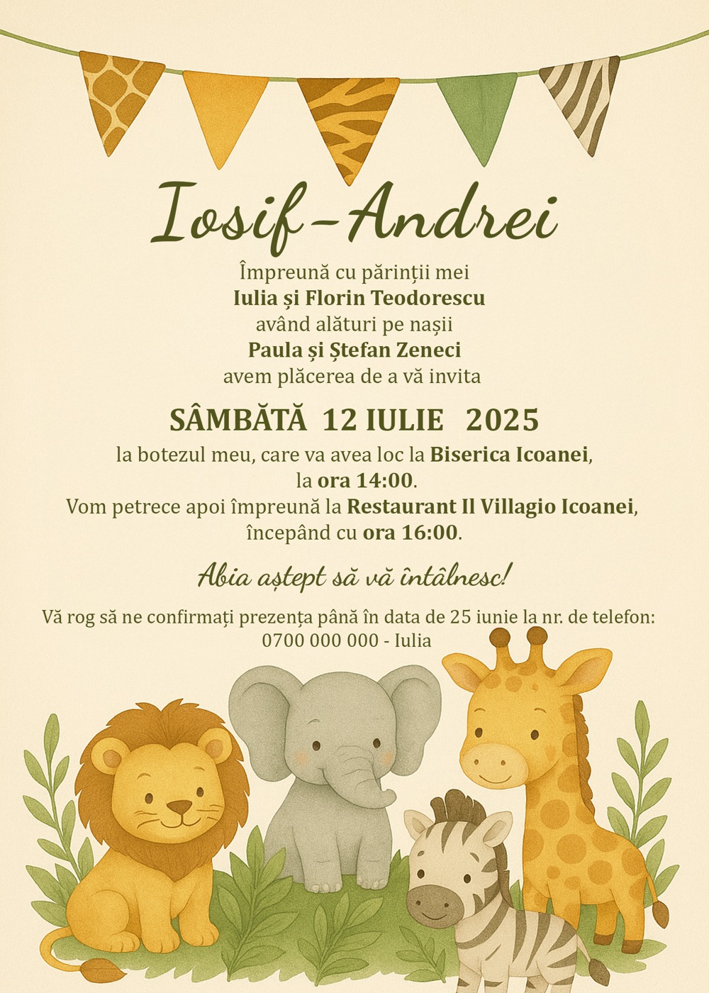 Invitație digitală de botez, modelul Tiny Adventure