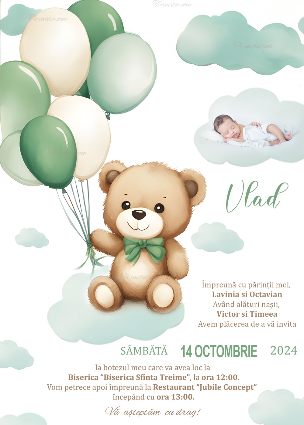 Invitație digitală de botez, modelul Tranquility 2