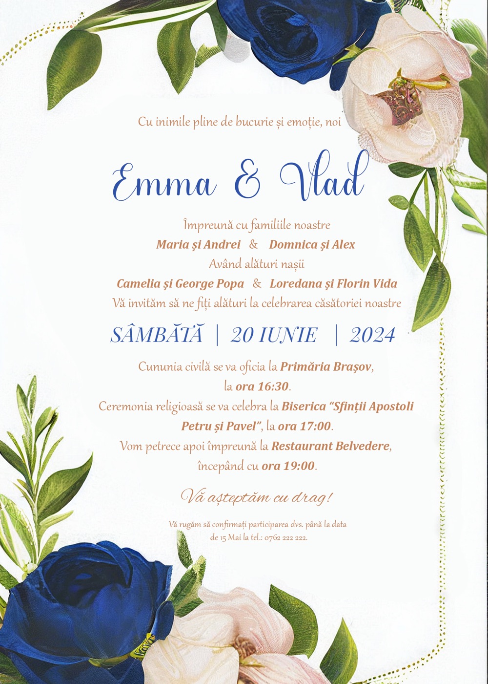 Invitație digitală de nuntă, modelul Blue