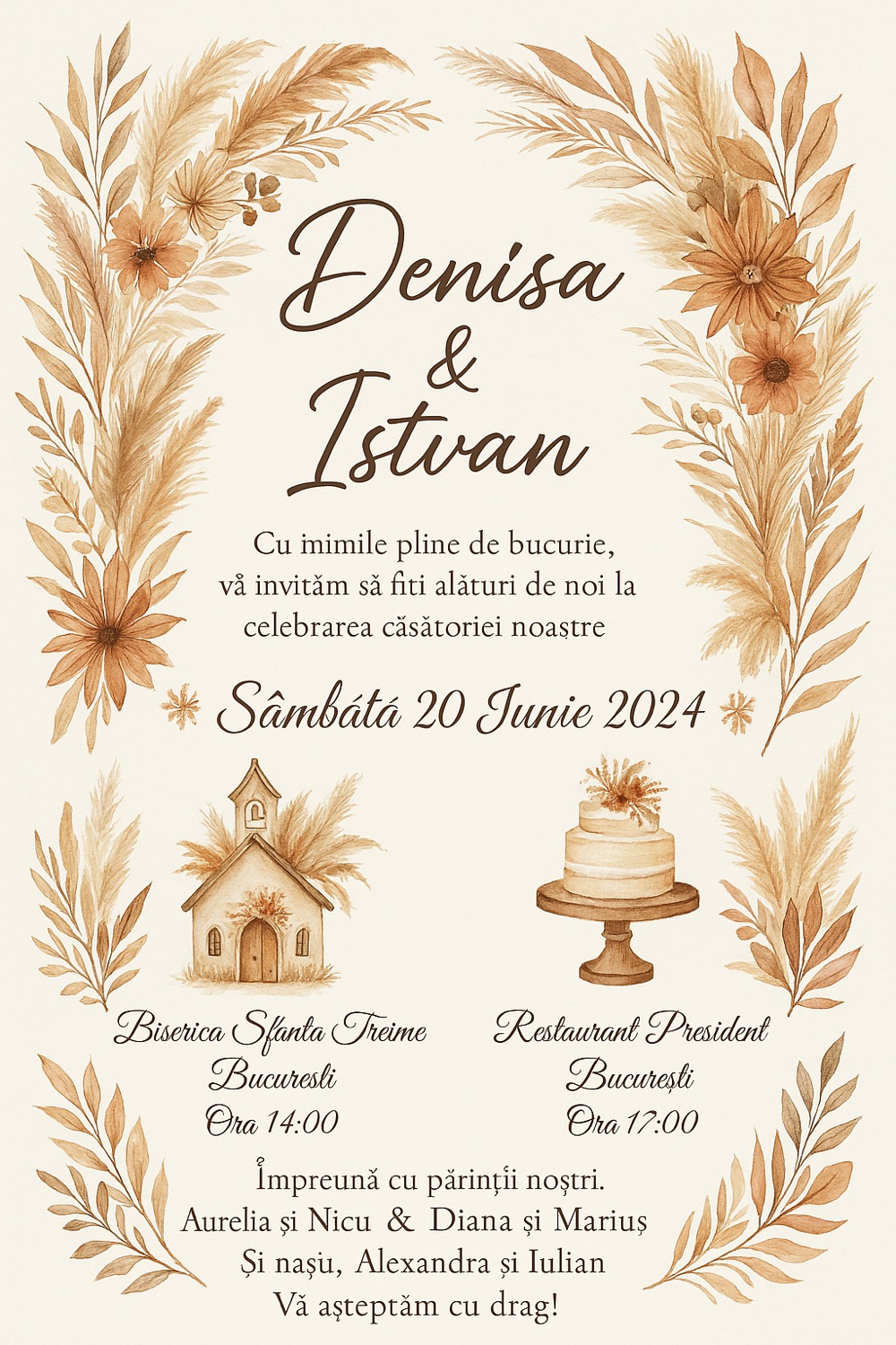 Invitație digitală de nuntă, modelul Boho
