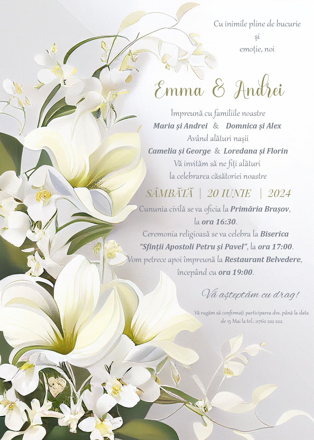 Invitație digitală de nuntă, modelul Cataleya