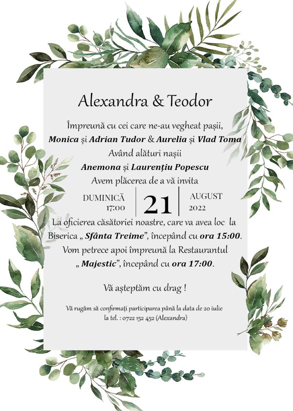 Invitație digitală de nuntă, modelul Elegance