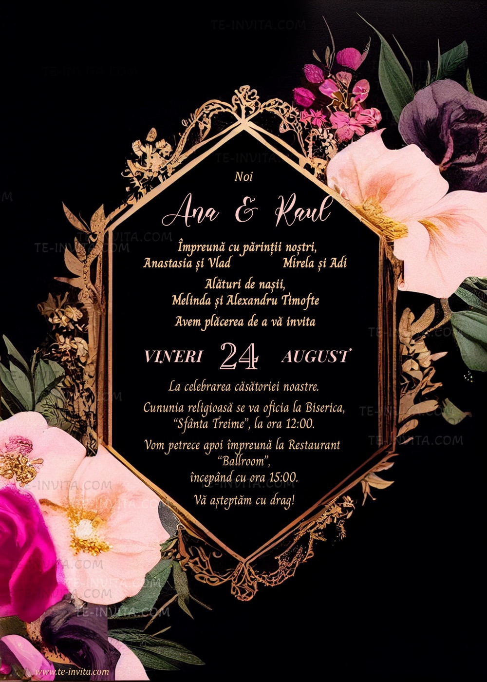 Invitație digitală de nuntă, modelul Elegant Bliss