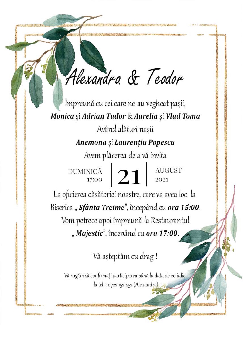 Invitație digitală de nuntă, modelul Minimal