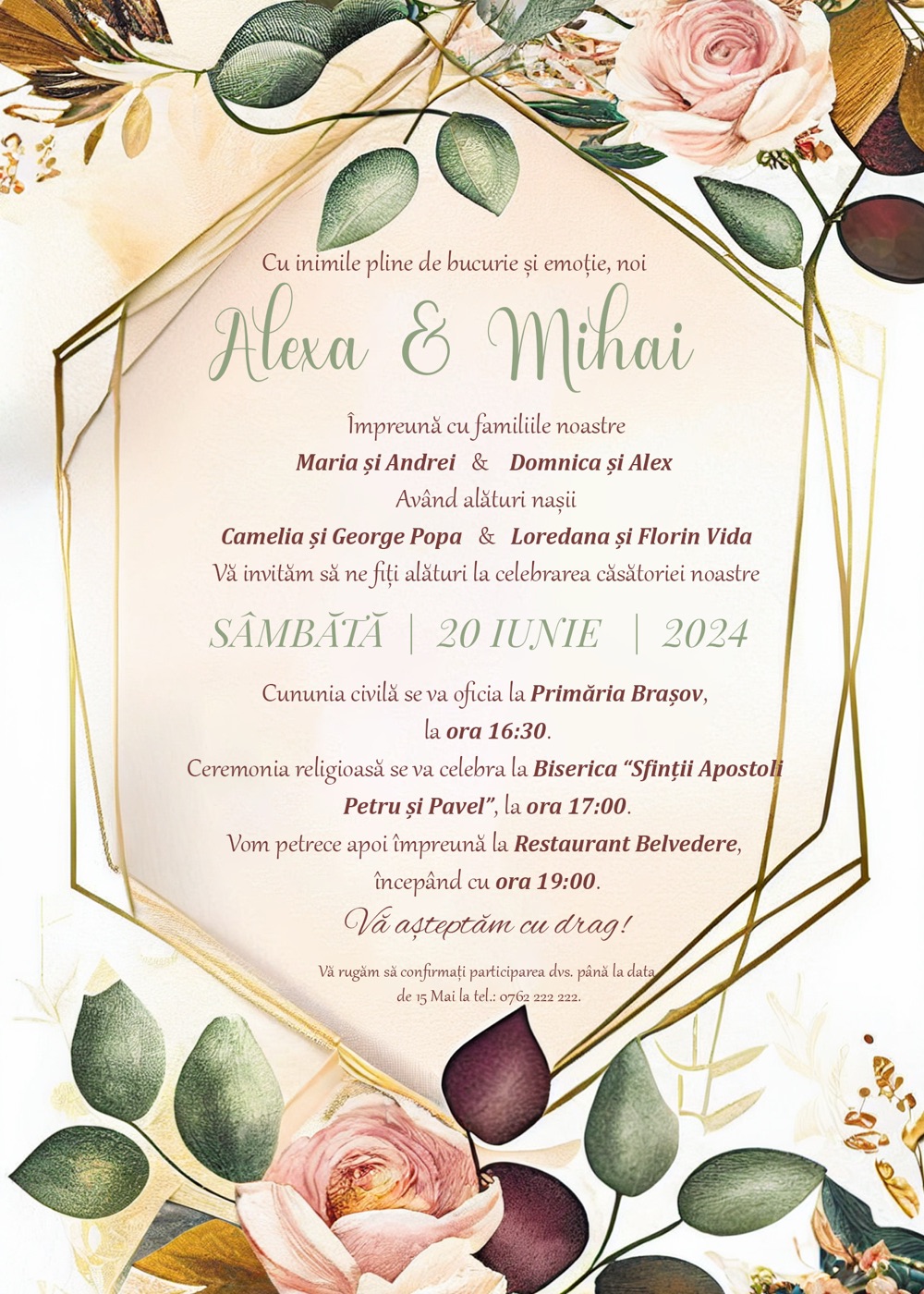 Invitație digitală de nuntă, modelul Mix