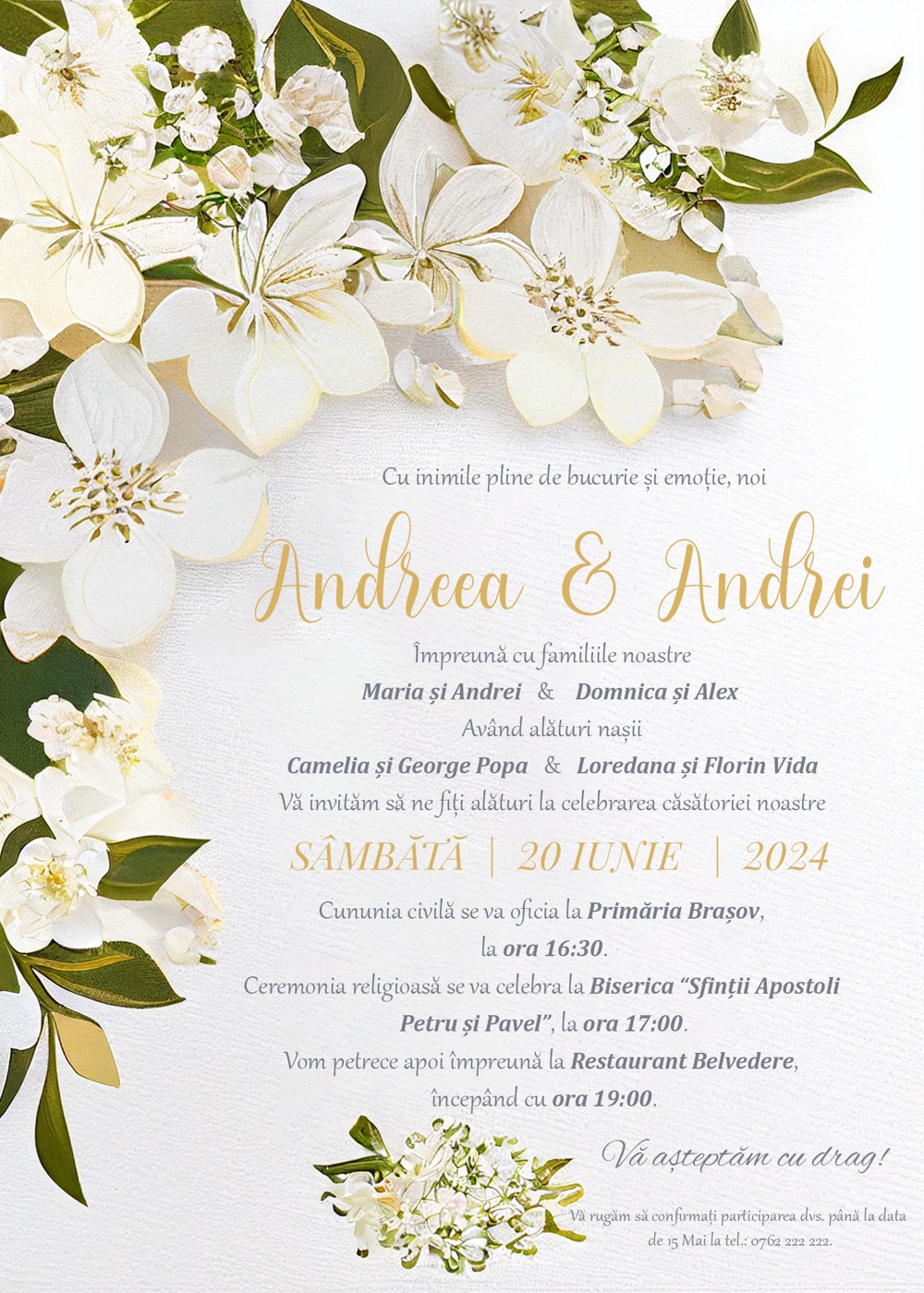 Invitație digitală de nuntă, modelul Pearl White