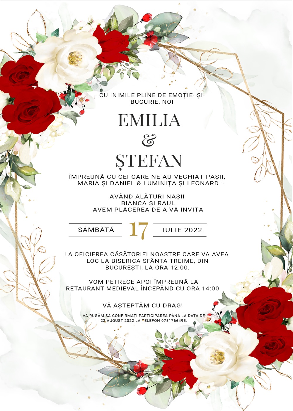 Invitație digitală de nuntă, modelul Red Paradise