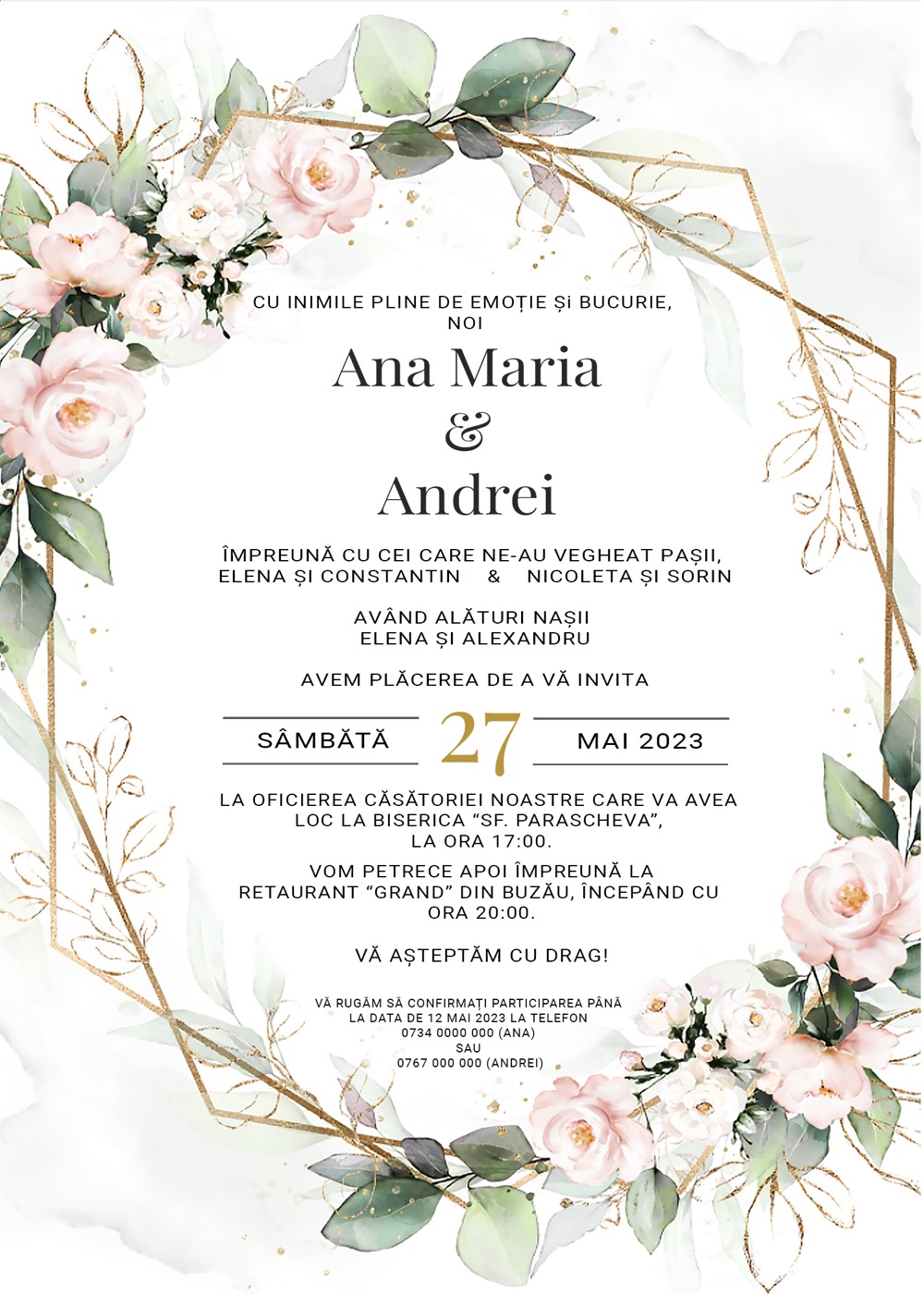 Invitație digitală de nuntă, modelul Rose Paradise