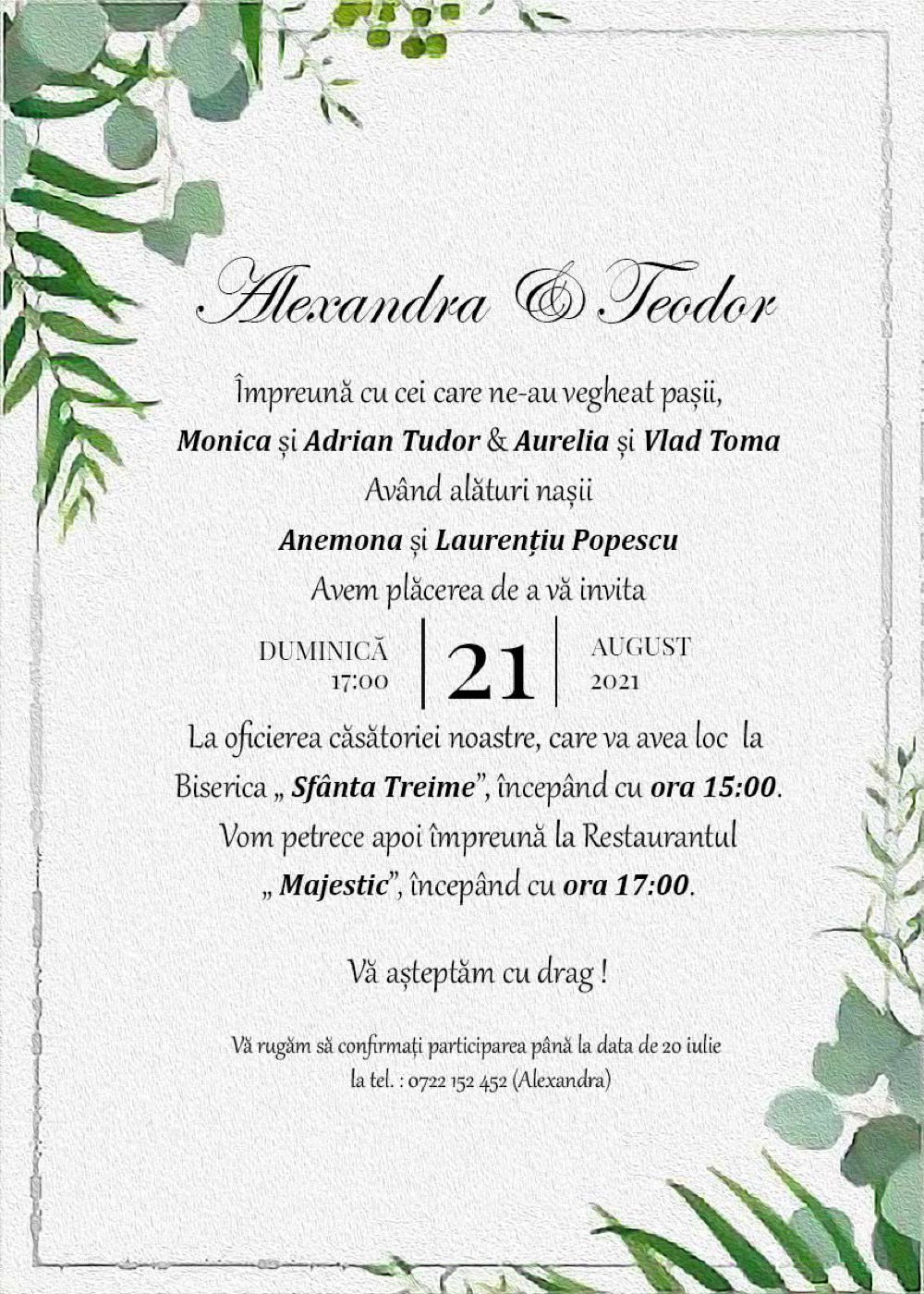 Invitație digitală de nuntă, modelul Suave